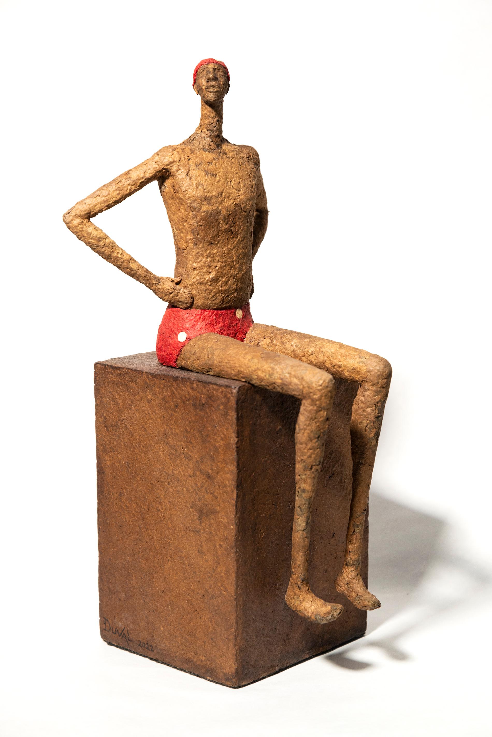 Baigneur à pois (Polka dot Swimmer) - figurative, male, paper mache sculpture - Sculpture by Paul Duval