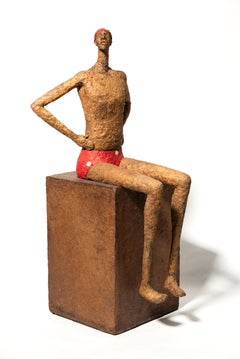 Baigneur à pois - sculpture figurative, masculine, en papier mâché