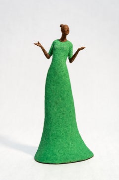 Bella - bright, expressive, textured, female, figurative, paper Mache sculpture