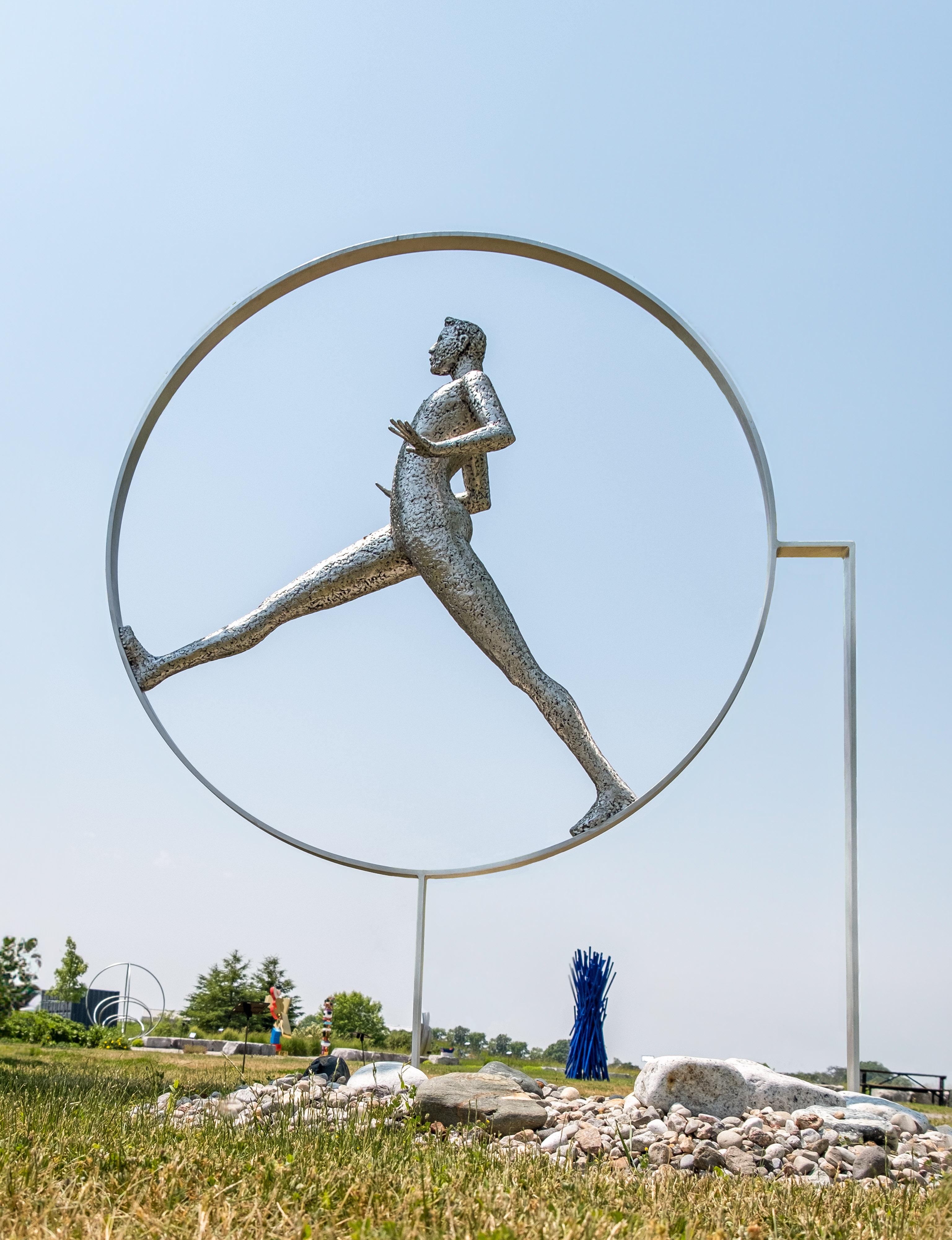 Paul Duval Figurative Sculpture - Desequilibre - large, expressive, male, figurative, aluminum outdoor sculpture