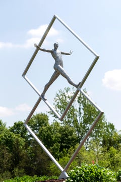 Equilibre Carré (Square Balance) - large, figurative, aluminum outdoor sculpture