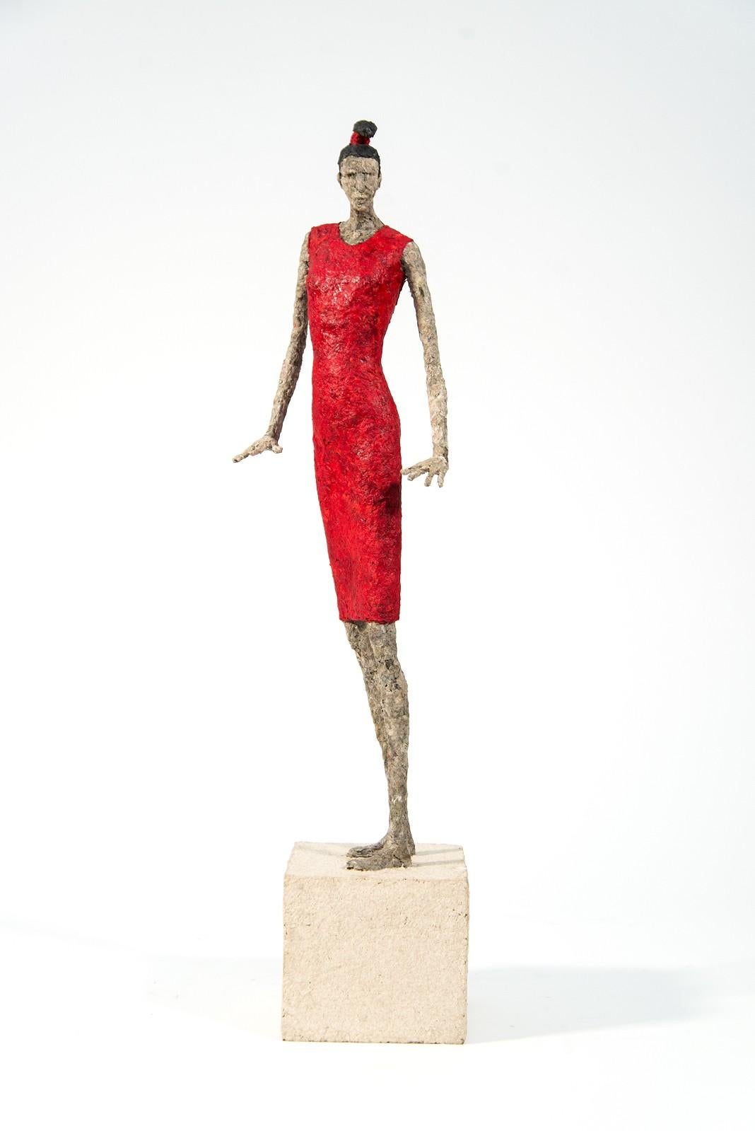 Francoise - expressive, textured, figurative, female, paper mache sculpture - Sculpture by Paul Duval