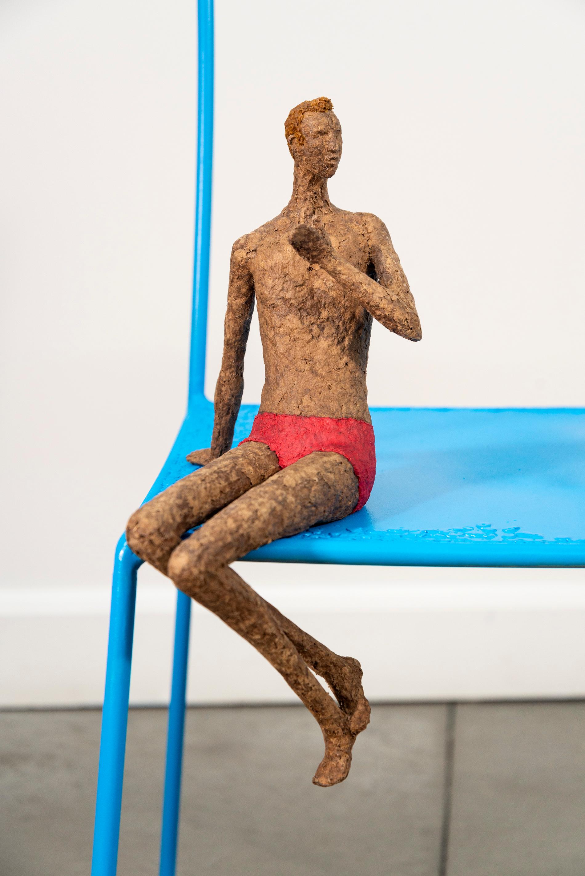 La Grande Chaise - textured, male figurative, paper Mache and aluminum Sculpture For Sale 4