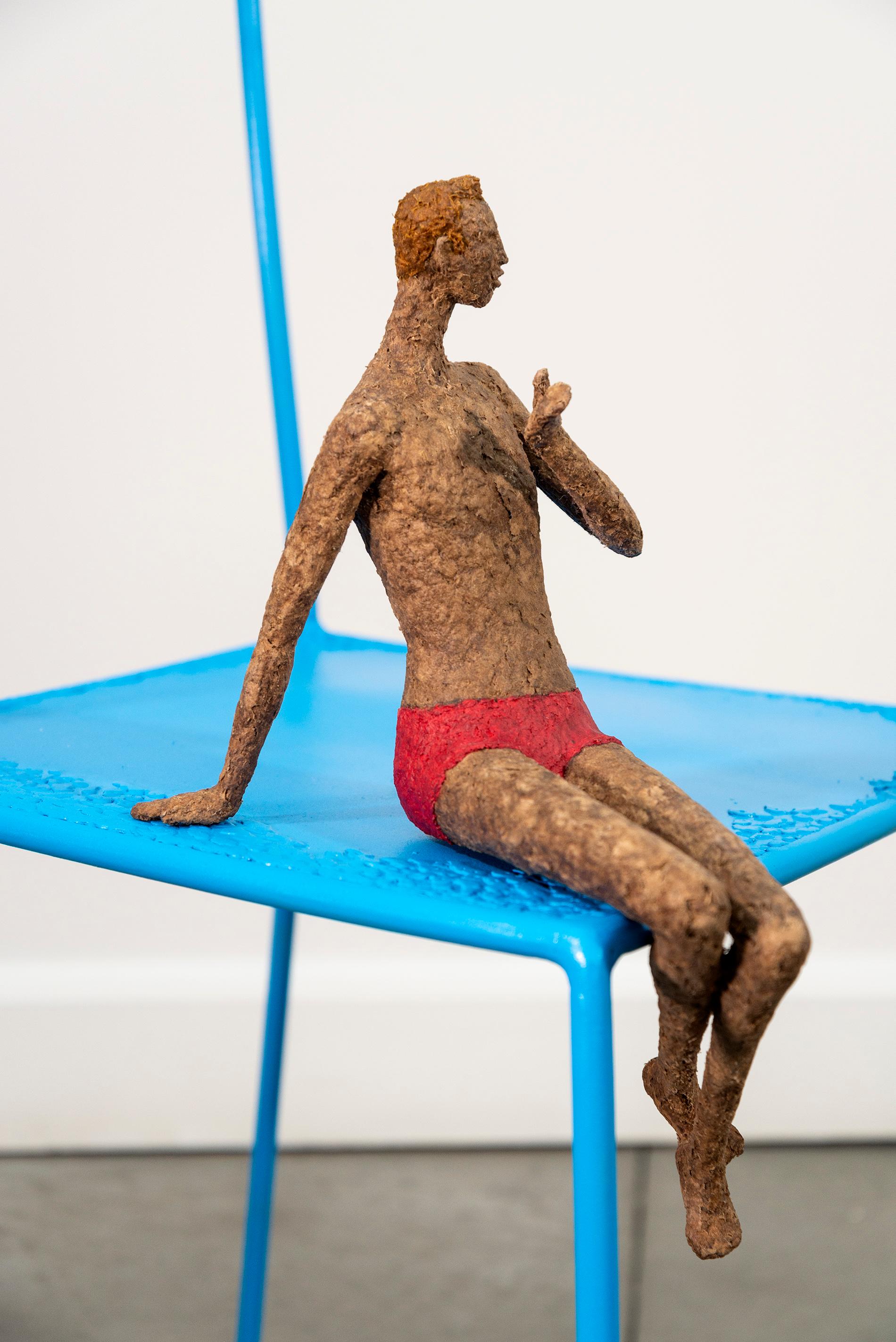 La Grande Chaise - textured, male figurative, paper Mache and aluminum Sculpture For Sale 5