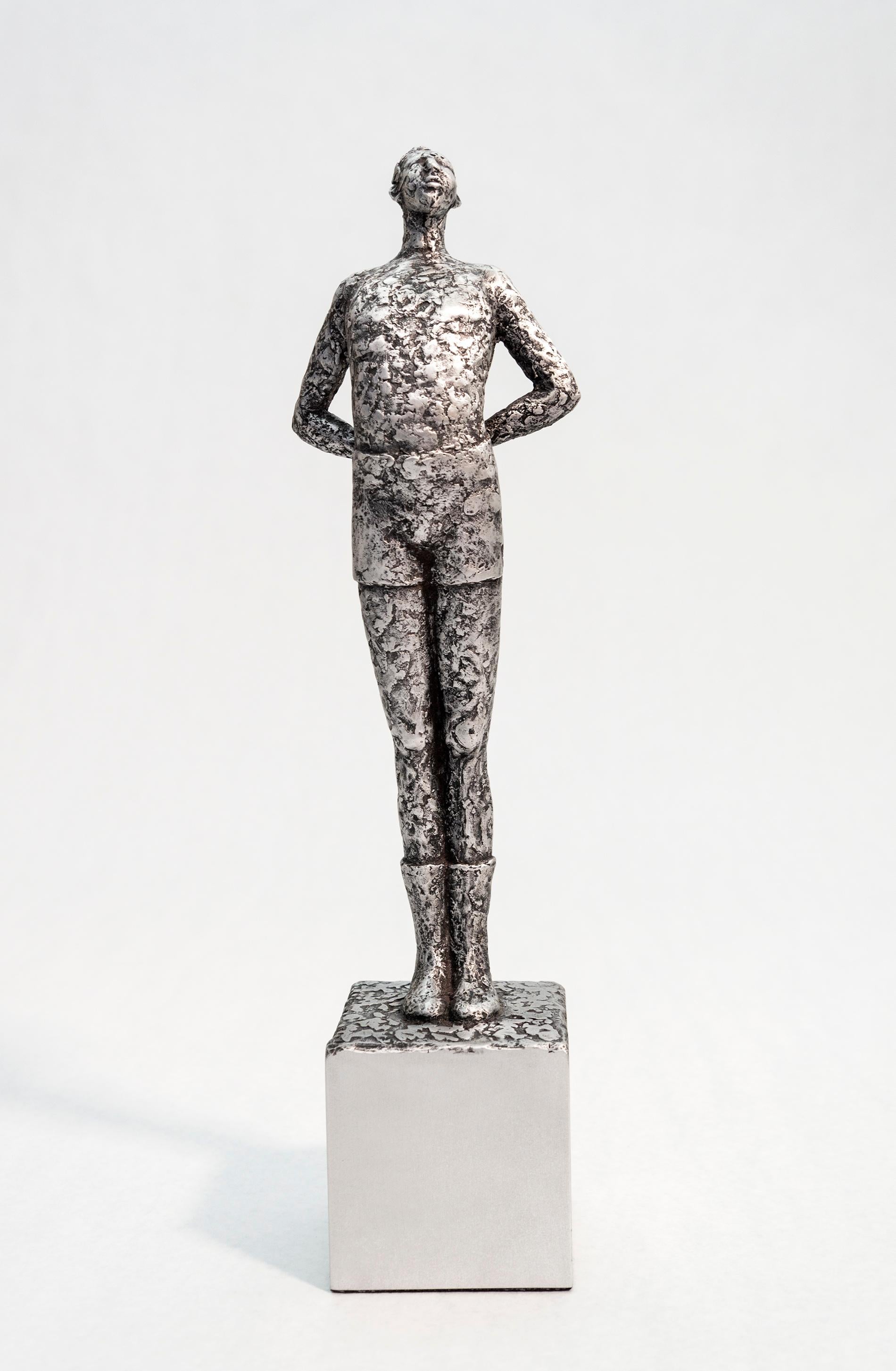 The Big Shy One - expressive, textured, male figurative, cast aluminum sculpture - Sculpture by Paul Duval