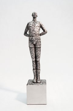 The Big Shy One - expressive, textured, male figurative, cast aluminum sculpture