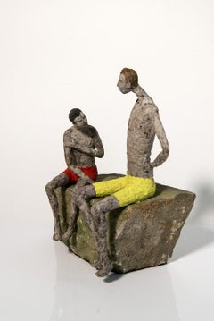 L'explication - expressive, textured, male figurative, paper Mache sculpture