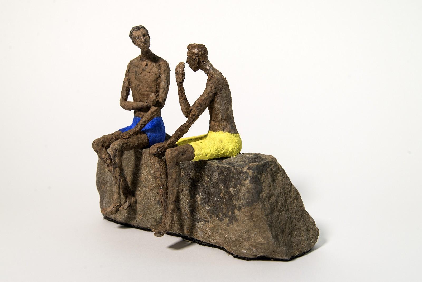 The Short Story - expressive, textured, male figurative paper Mache sculpture - Sculpture by Paul Duval