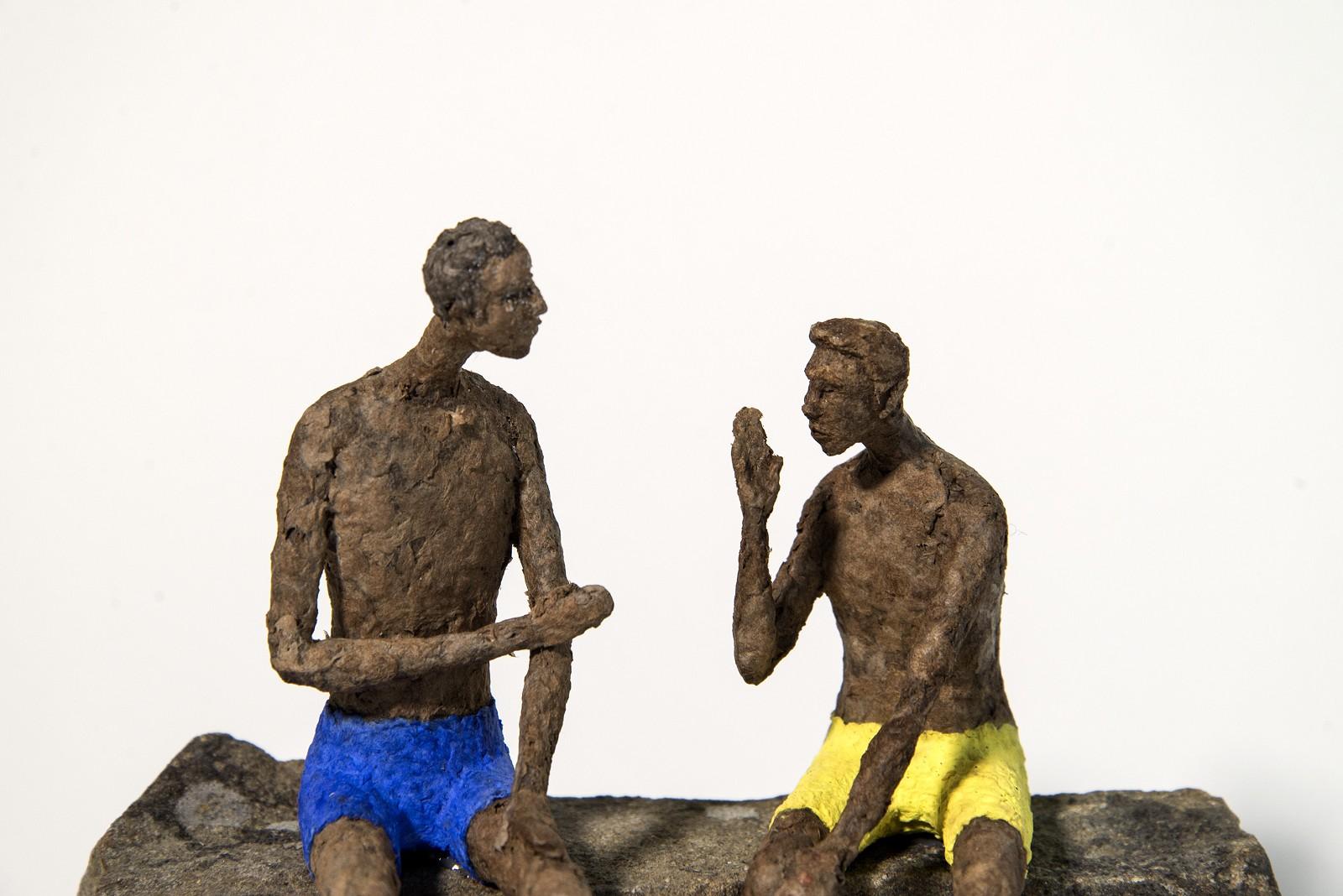 The Short Story - expressive, textured, male figurative paper Mache sculpture - Contemporary Sculpture by Paul Duval