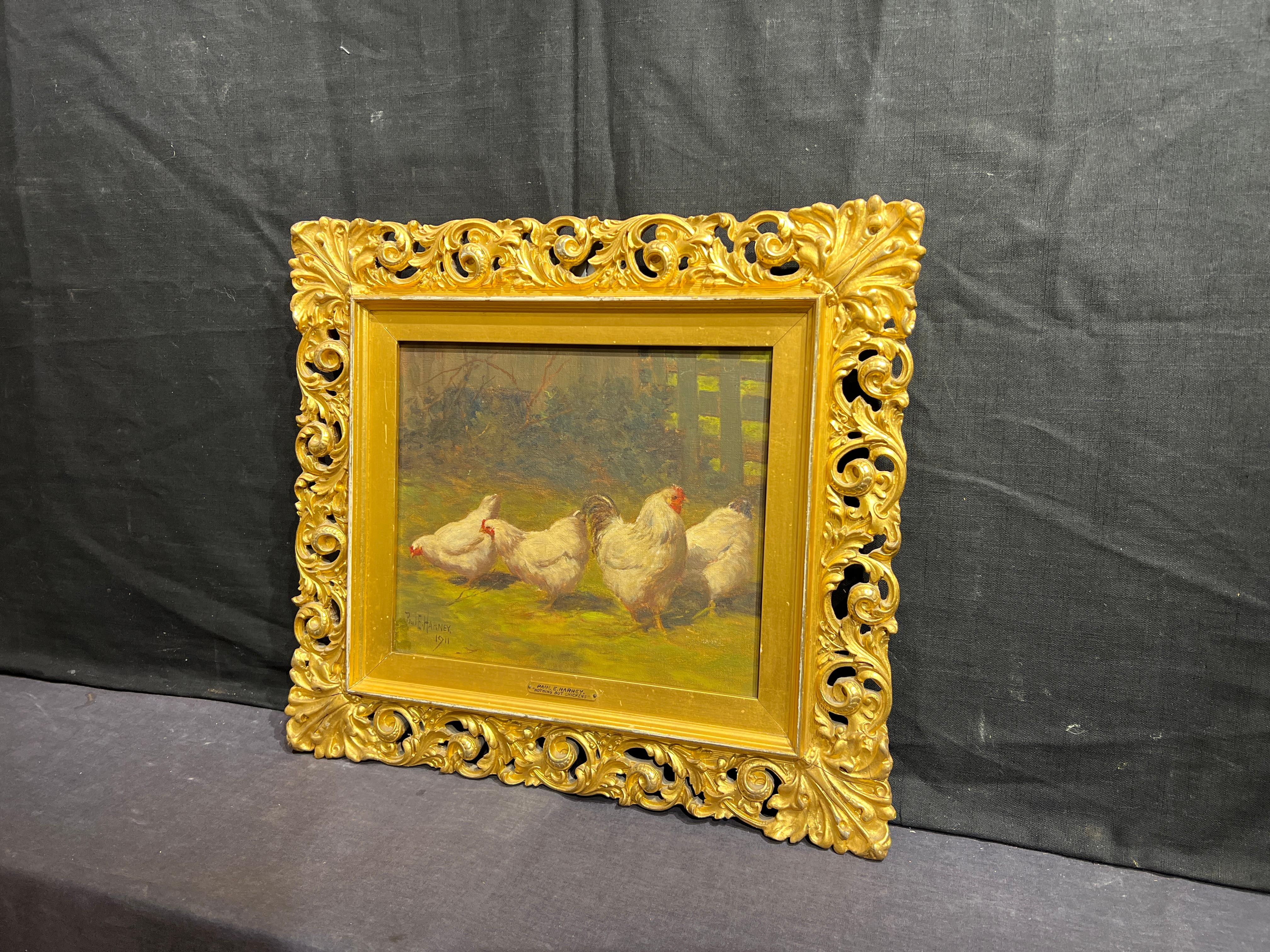 Quattro galline bianche, 1911
A cura di. Paul Harney (americano, 1850-1915)
Firmato e datato in basso a sinistra
Non incorniciato: 10,25