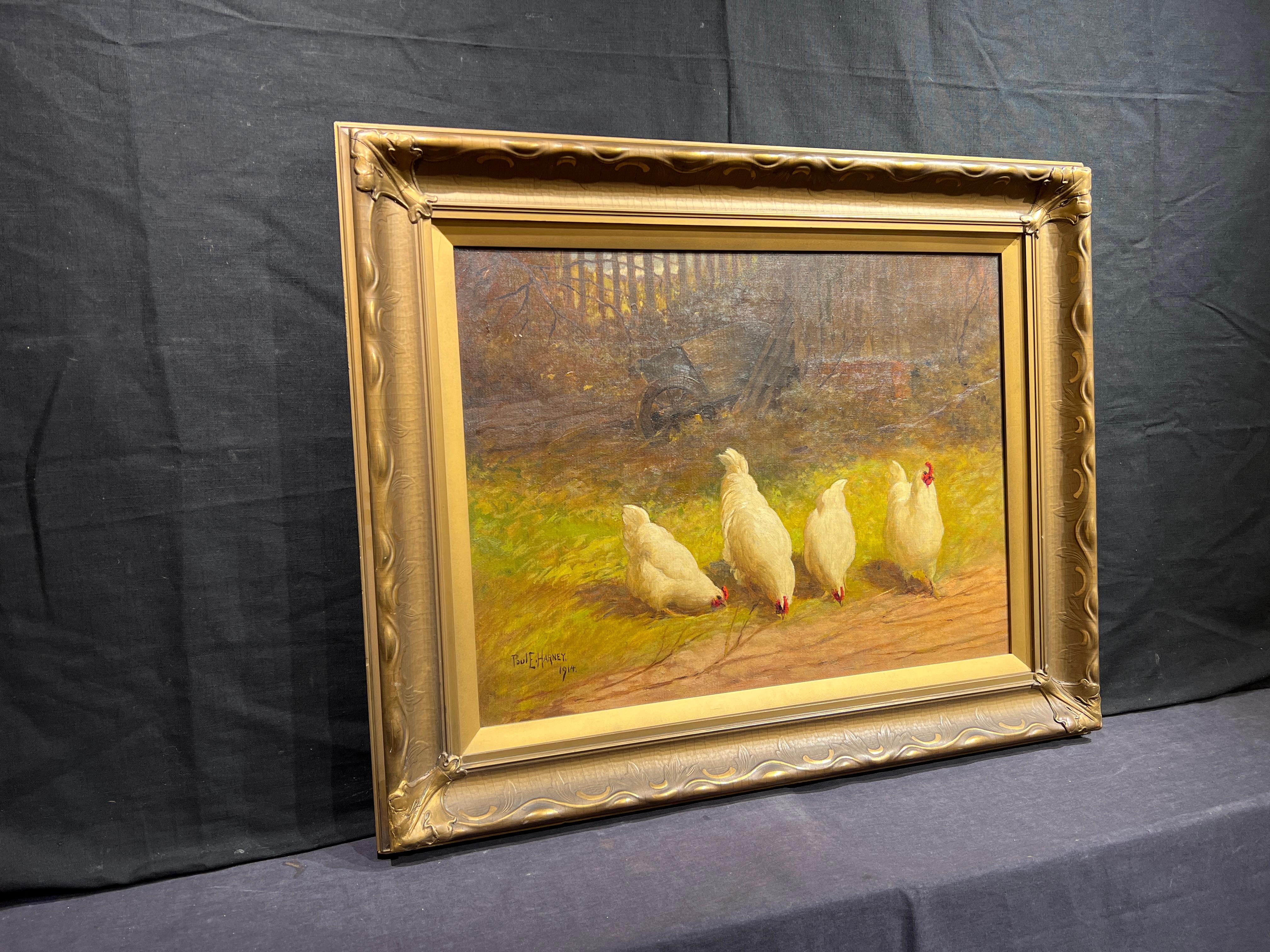 Four White Hens, 1914
By. Paul Harney (American, 1850-1915)
Signed and Dated Lower Left
Unframed: 18