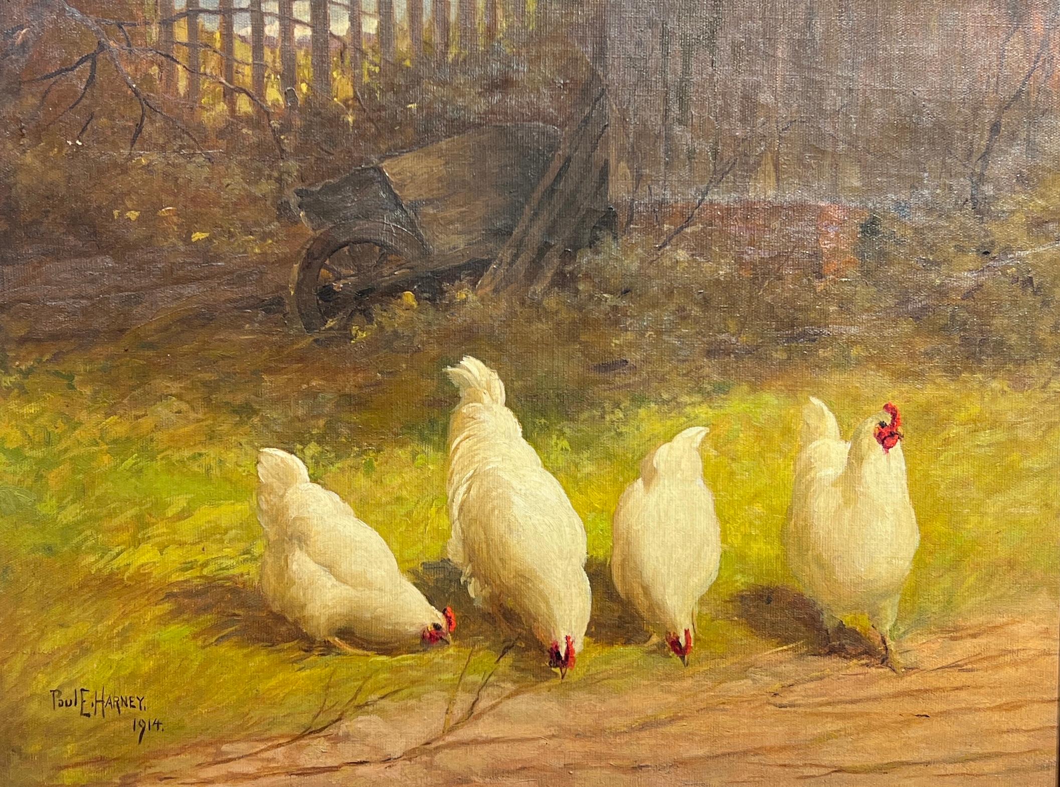 Paul E. Harney Jr. Animal Painting - Four White Hens