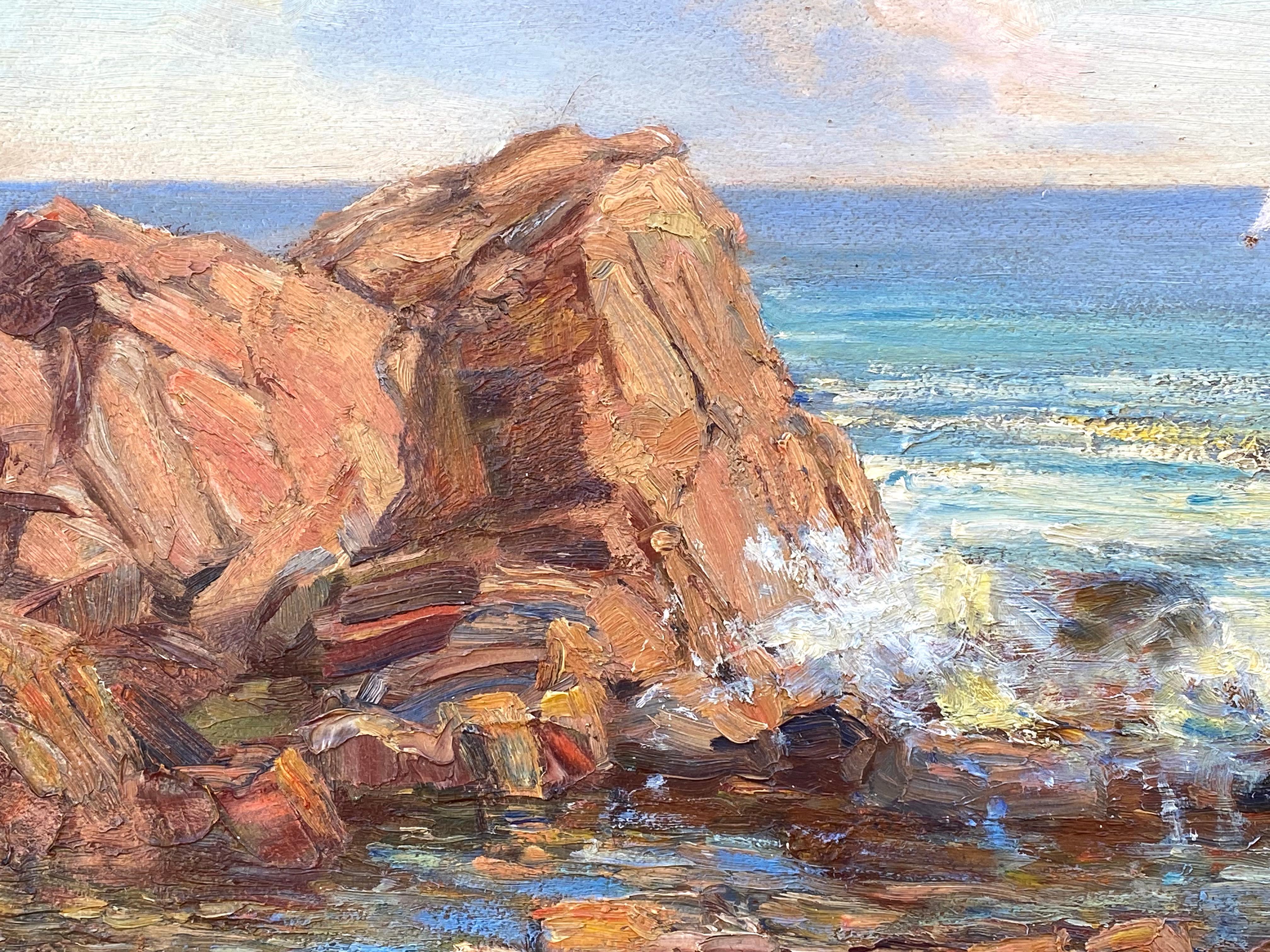 Segeln von der Felsenküste aus (Grau), Landscape Painting, von Paul E. Saling