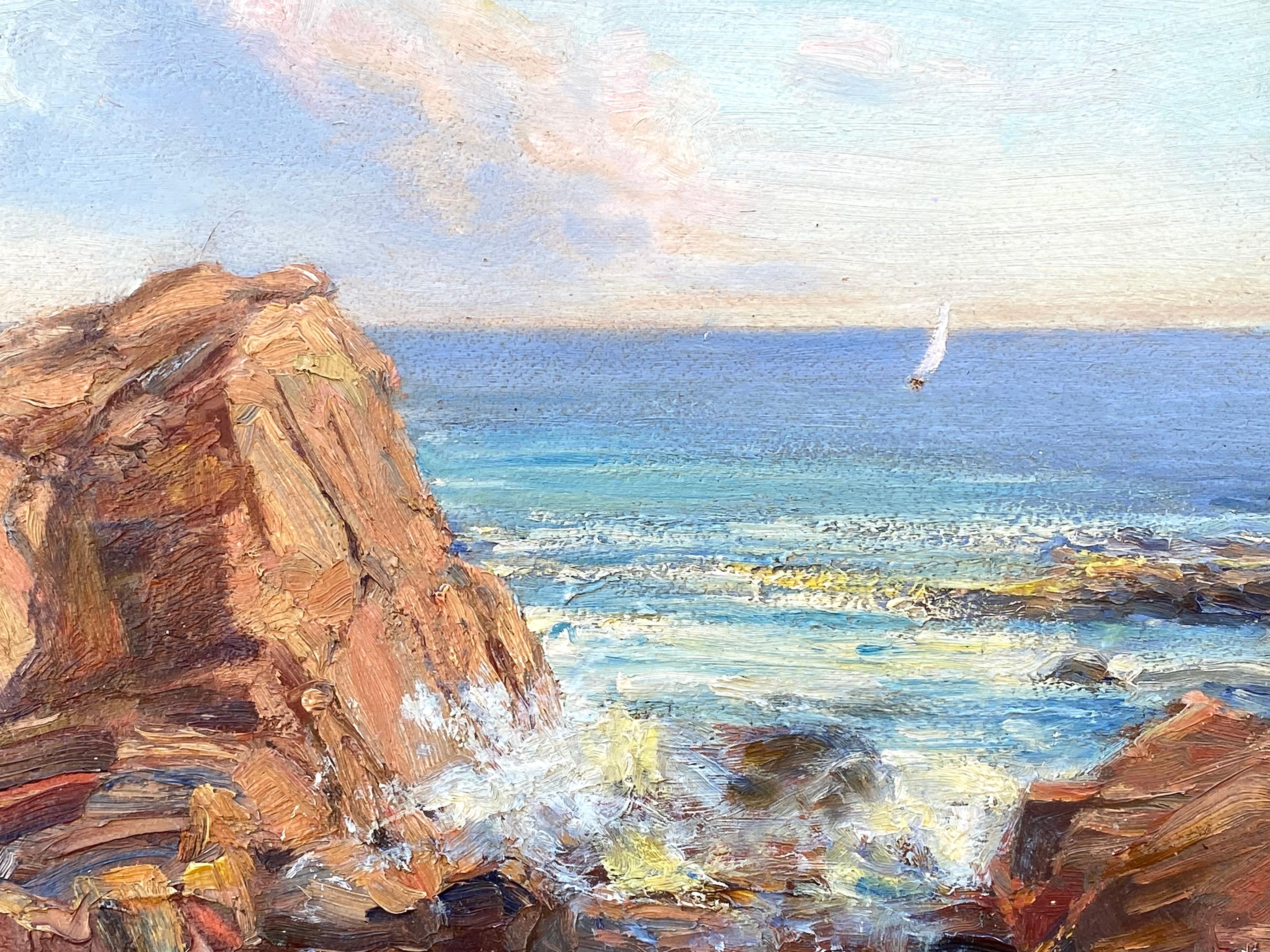 “Sailing off the Rocky Coast” - Gray Landscape Painting by Paul E. Saling