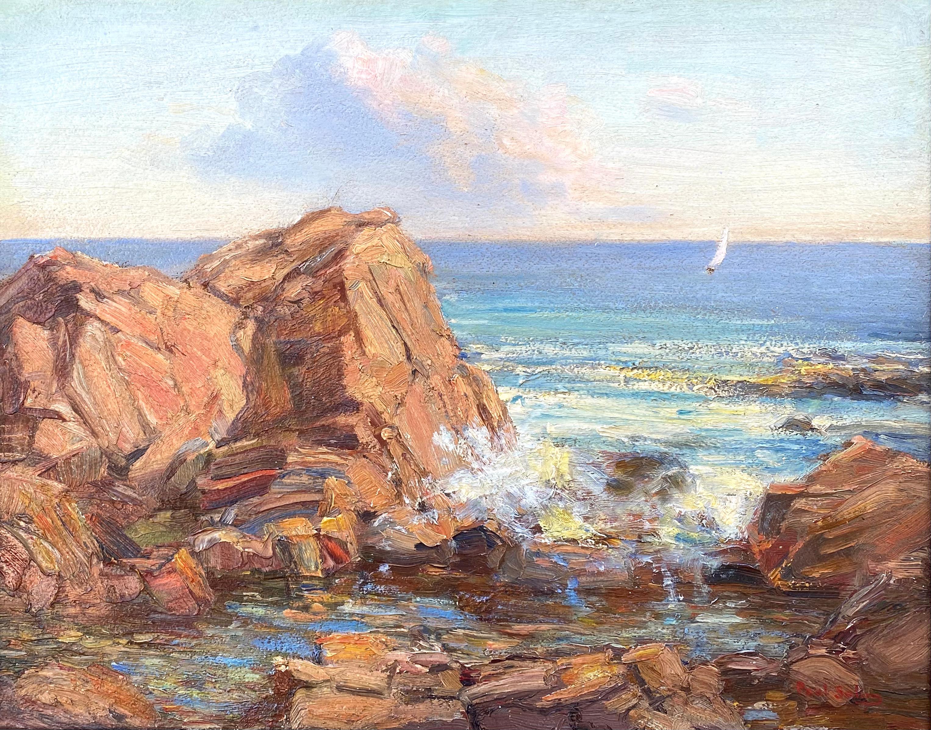 Paul E. Saling Landscape Painting - “Sailing off the Rocky Coast”