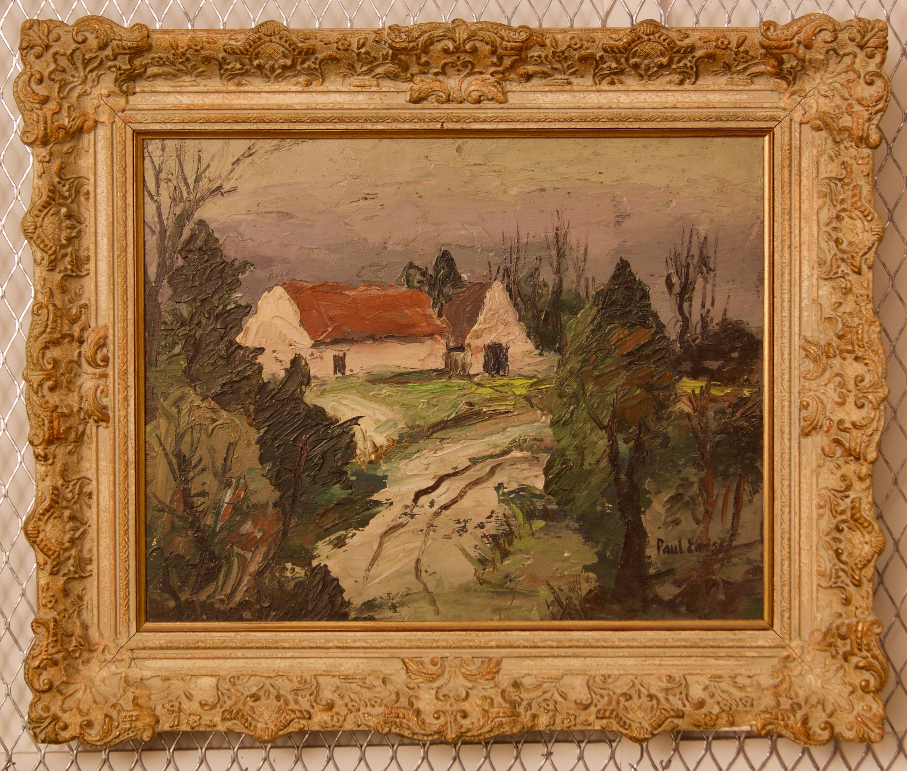 English Farmhouse - Early 20th Century Impressionist Oil Piece by Paul Earee For Sale 1