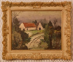 English Farmhouse - Early 20th Century Impressionist Oil Piece by Paul Earee