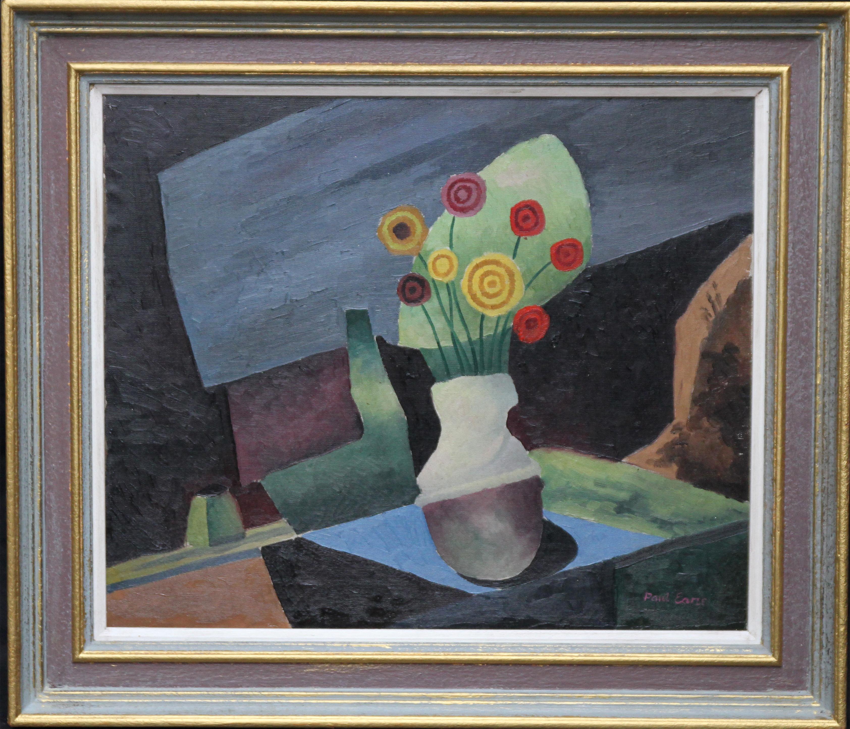 Floral Still Life - British art 1930 Post Cubist oil painting red yellow flowers For Sale 7