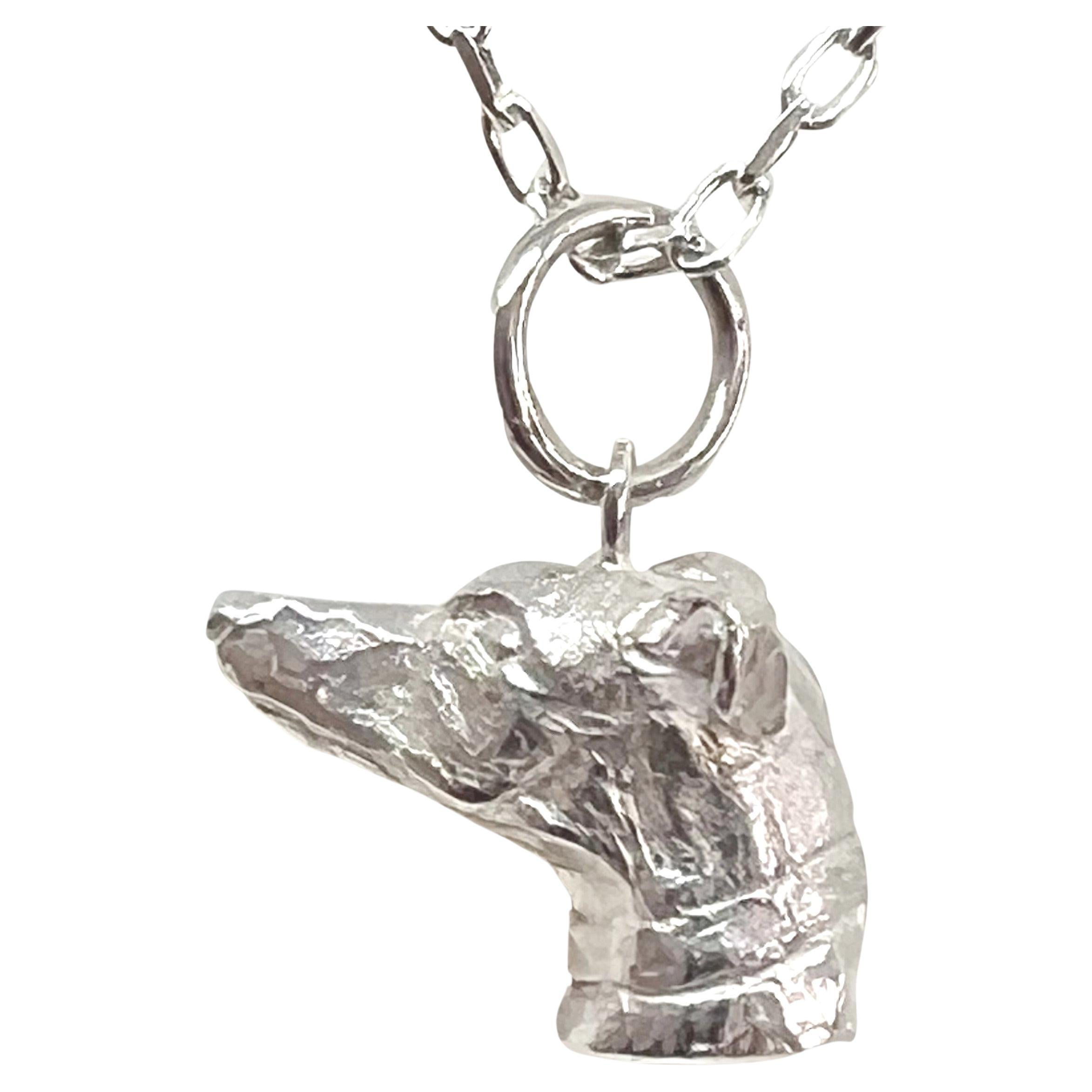Paul Eaton 'England' Pendant Sterling Silver Miniature Greyhound Dog Head For Sale