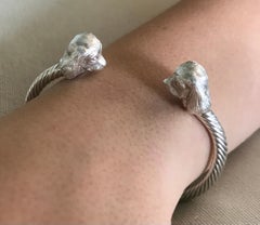 Paul Eaton Sculpted Cavalier Heads on Sterling Silver Twisted Bangle Bracelet