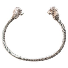 Paul Eaton Sculpted Cavalier Heads on Sterling Silver Twisted Bangle Bracelet