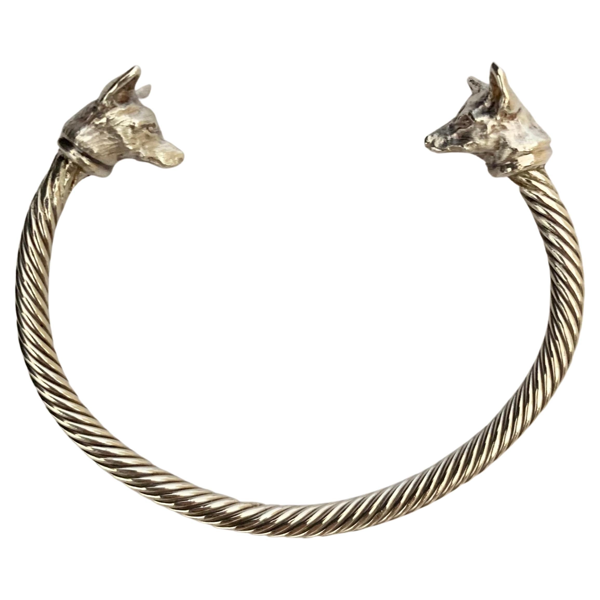 Paul Eaton Sculpted Spaniel Heads on Sterling Silver Twisted Bangle