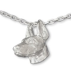 Paul Eaton Sculpted Doberman Dog Head in Sterling Silver Charm or Pendant