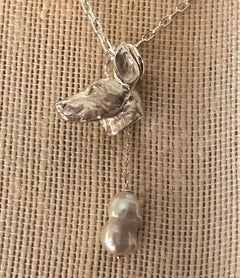 Paul Eaton Sculpted Doberman Dog Head Pendant with Two Freshwater Pearl Drops