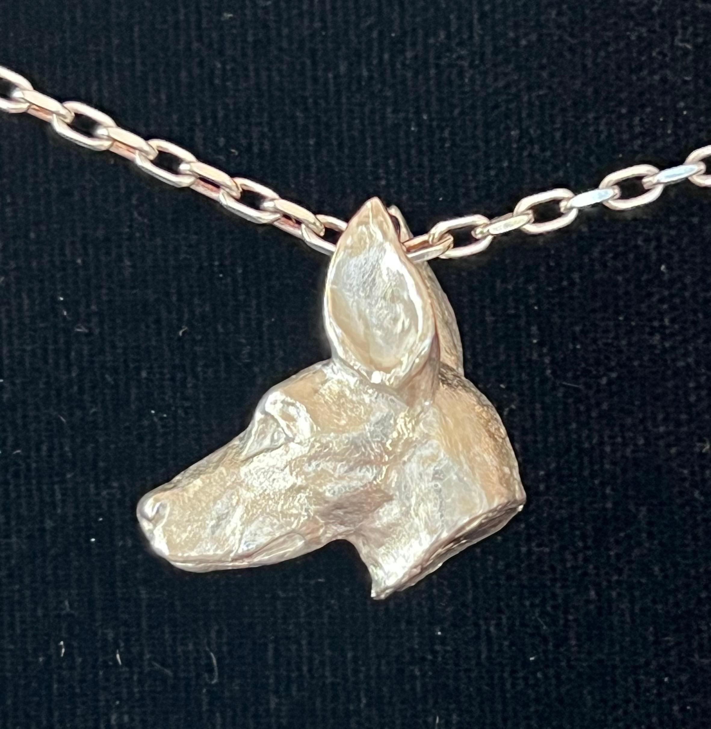 Uncut Paul Eaton Sculpted Doberman Dog Head Pendant with One or Two Pearl Drops For Sale