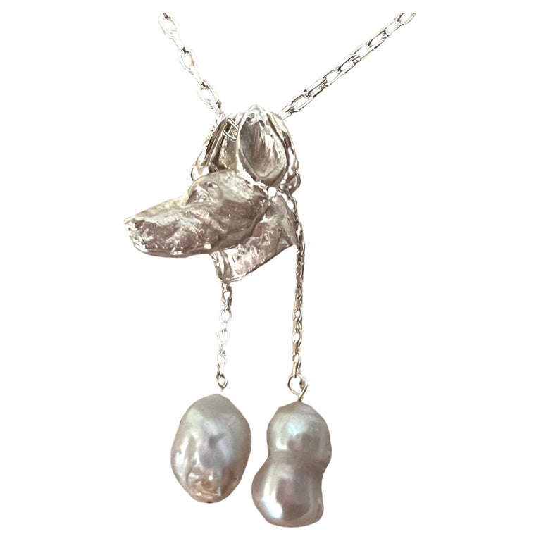 Paul Eaton Sculpted Doberman Dog Head Pendant with One or Two Pearl
