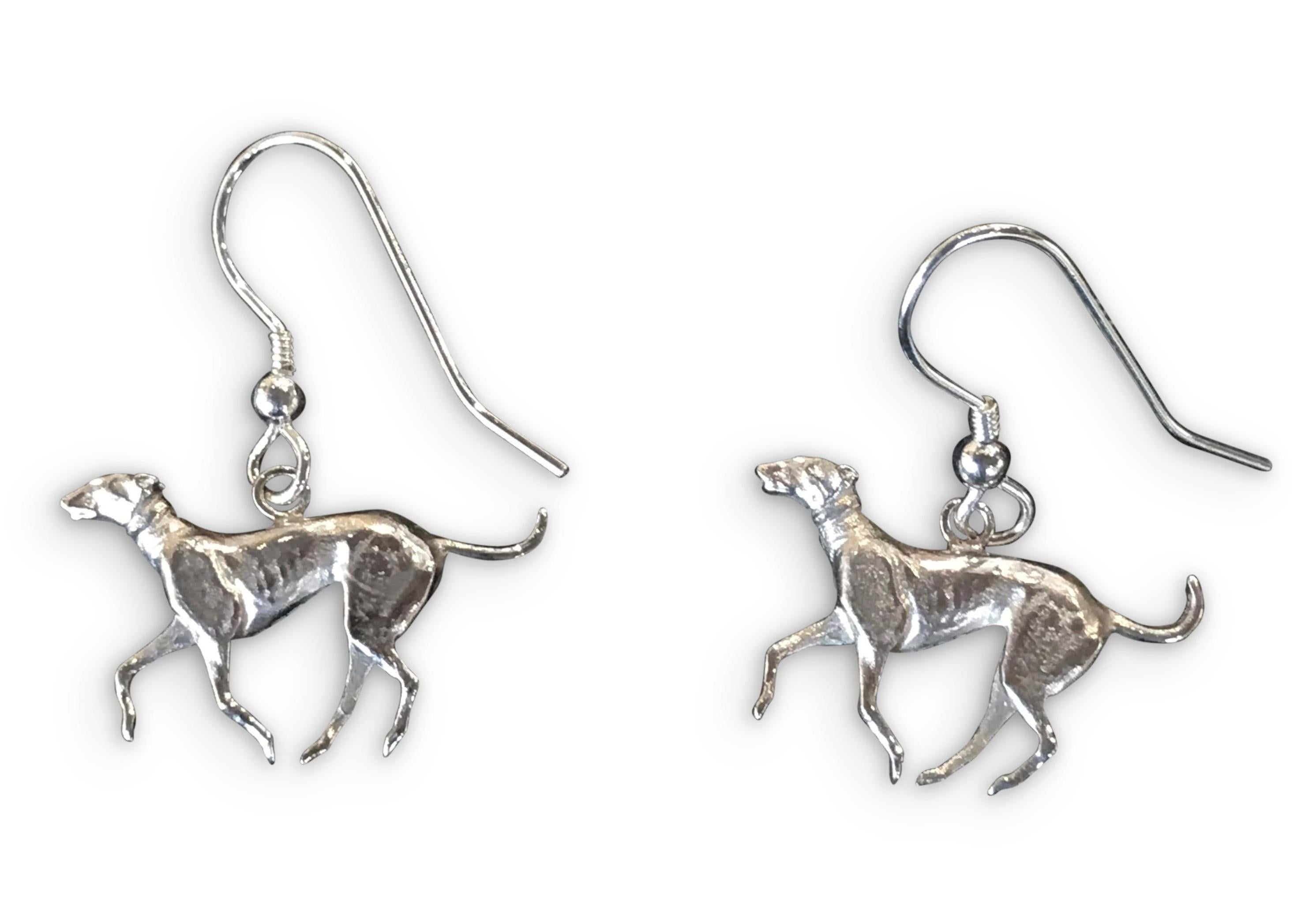Paul Eaton Sculpted Flat Sterling Silver Greyhound Earrings In New Condition For Sale In Charleston, SC