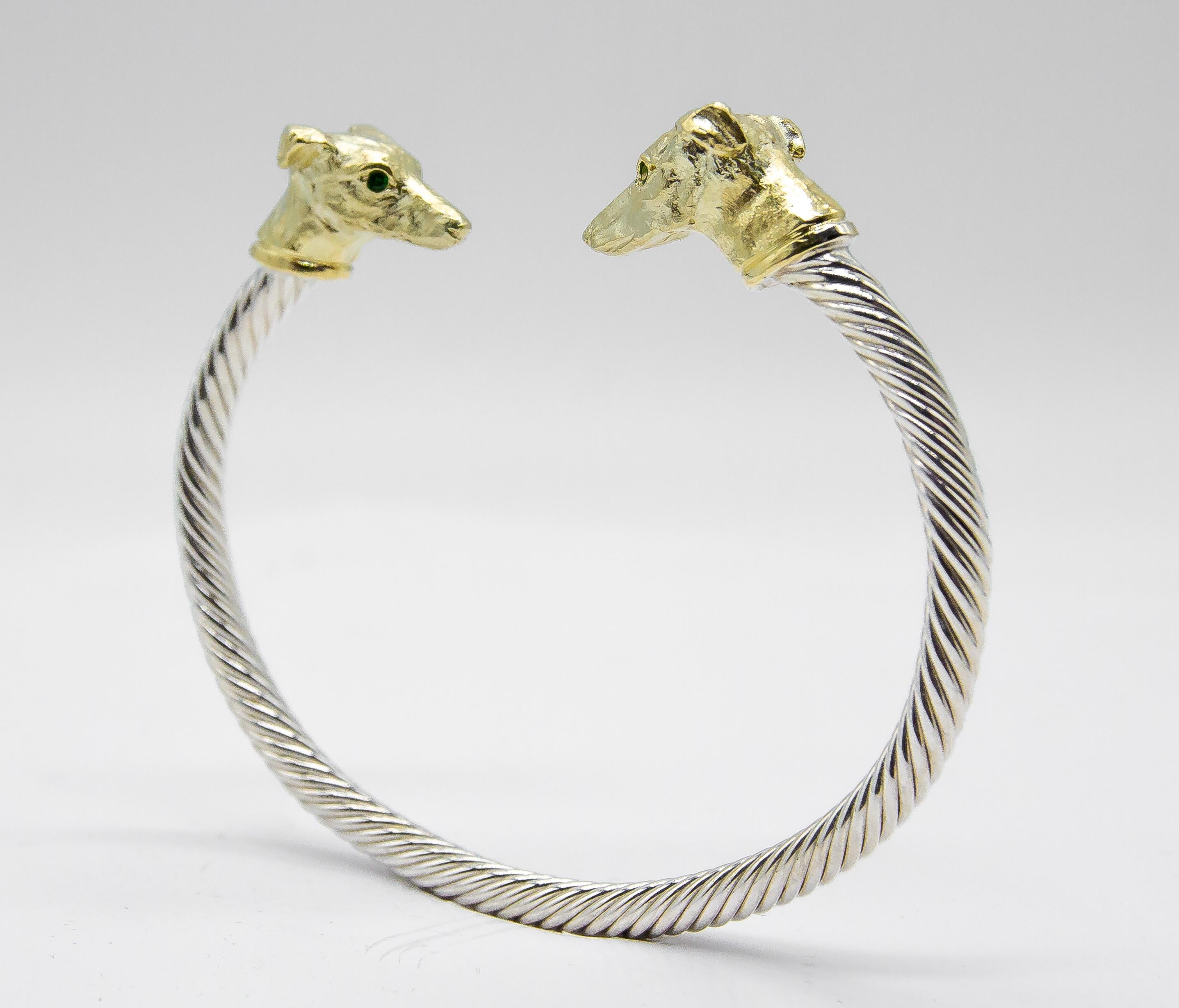 Artist Paul Eaton Sculpted Golden Retriever Heads on Sterling Silver Twisted Bangle For Sale