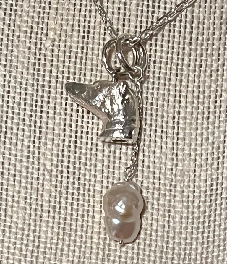 Paul Eaton Sculpted Greyhound Dog Head Pendant with One or Two Pearl