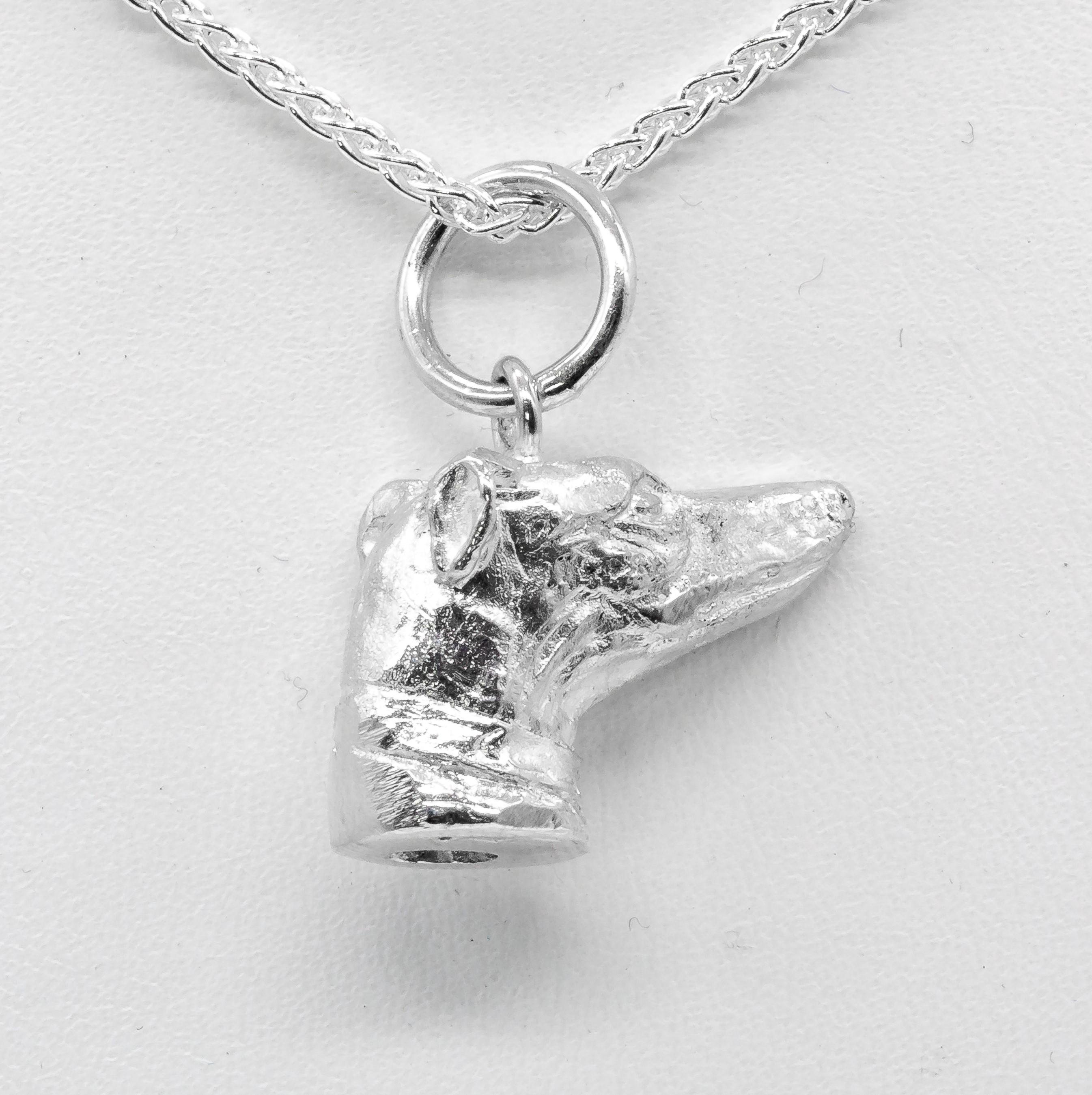 Uncut Paul Eaton Sculpted Greyhound Dog Head Pendant with One or Two Pearl Drops For Sale