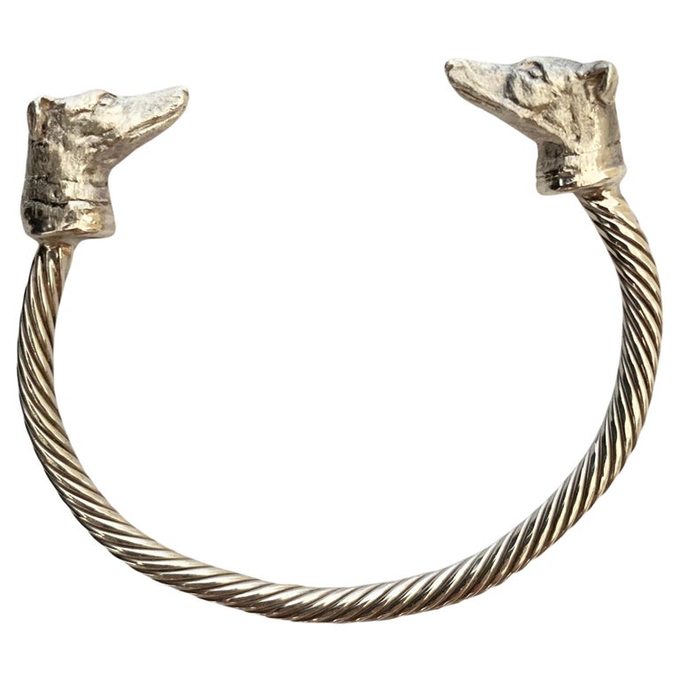 Paul Eaton Sculpted Greyhound Heads on Sterling Silver Twisted Bangle