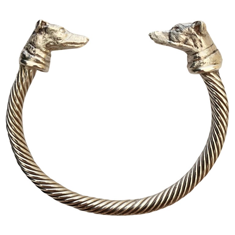 Paul Eaton Sculpted Greyhound Heads on Sterling Silver Twisted Bangle ...