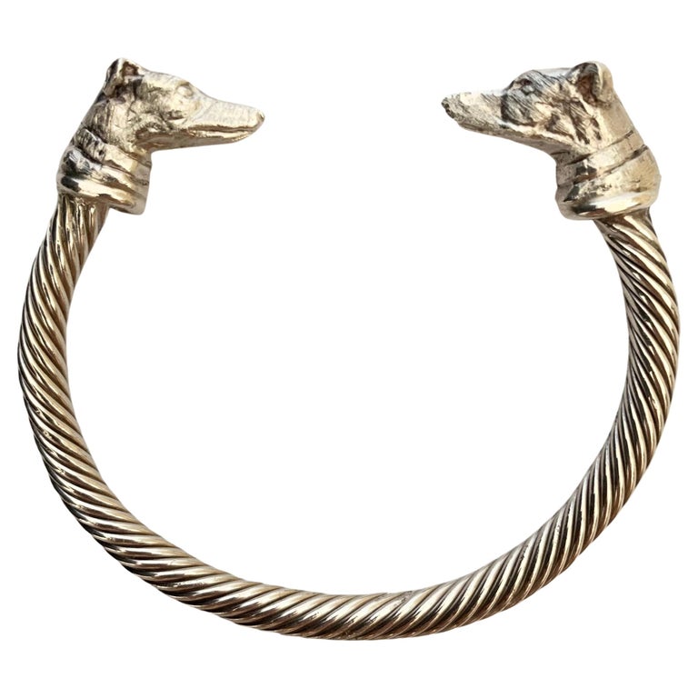 Paul Eaton Sculpted Greyhound Heads on Sterling Silver Twisted Bangle