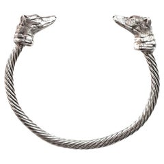 Paul Eaton Sculpted Greyhound Heads on Sterling Silver Twisted Bangle Bracelet