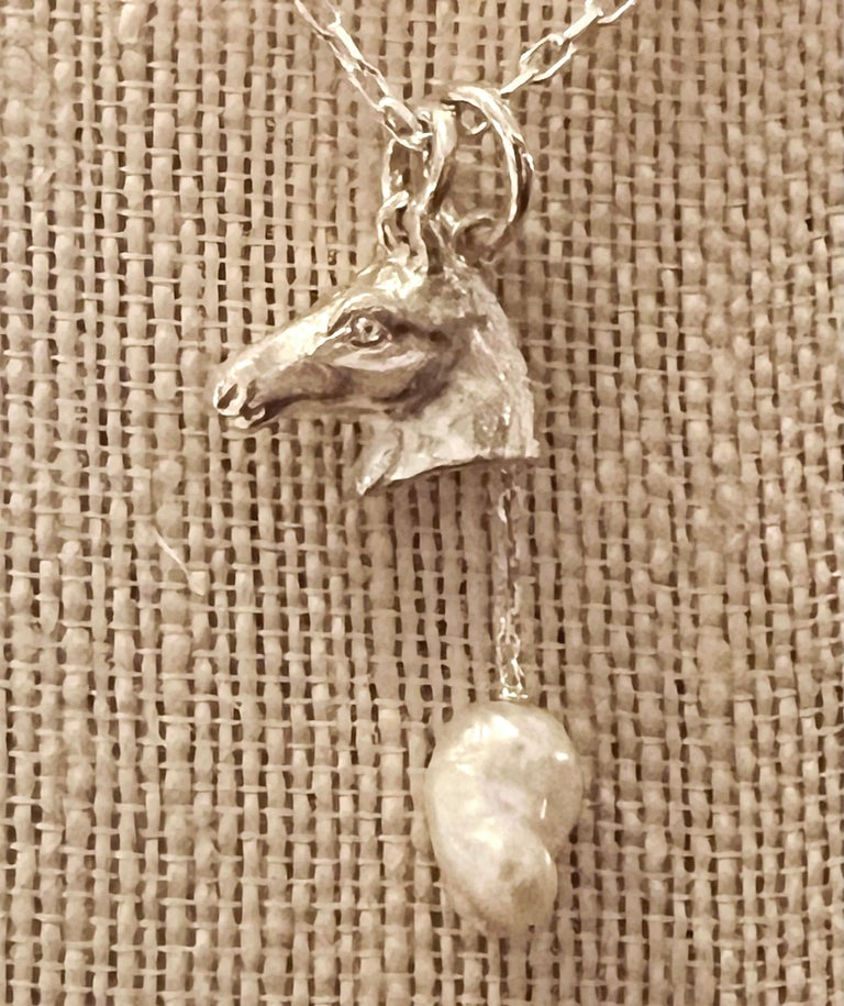 Paul Eaton Sculpted Horse Head Pendant with One or Two Pearl Drops For