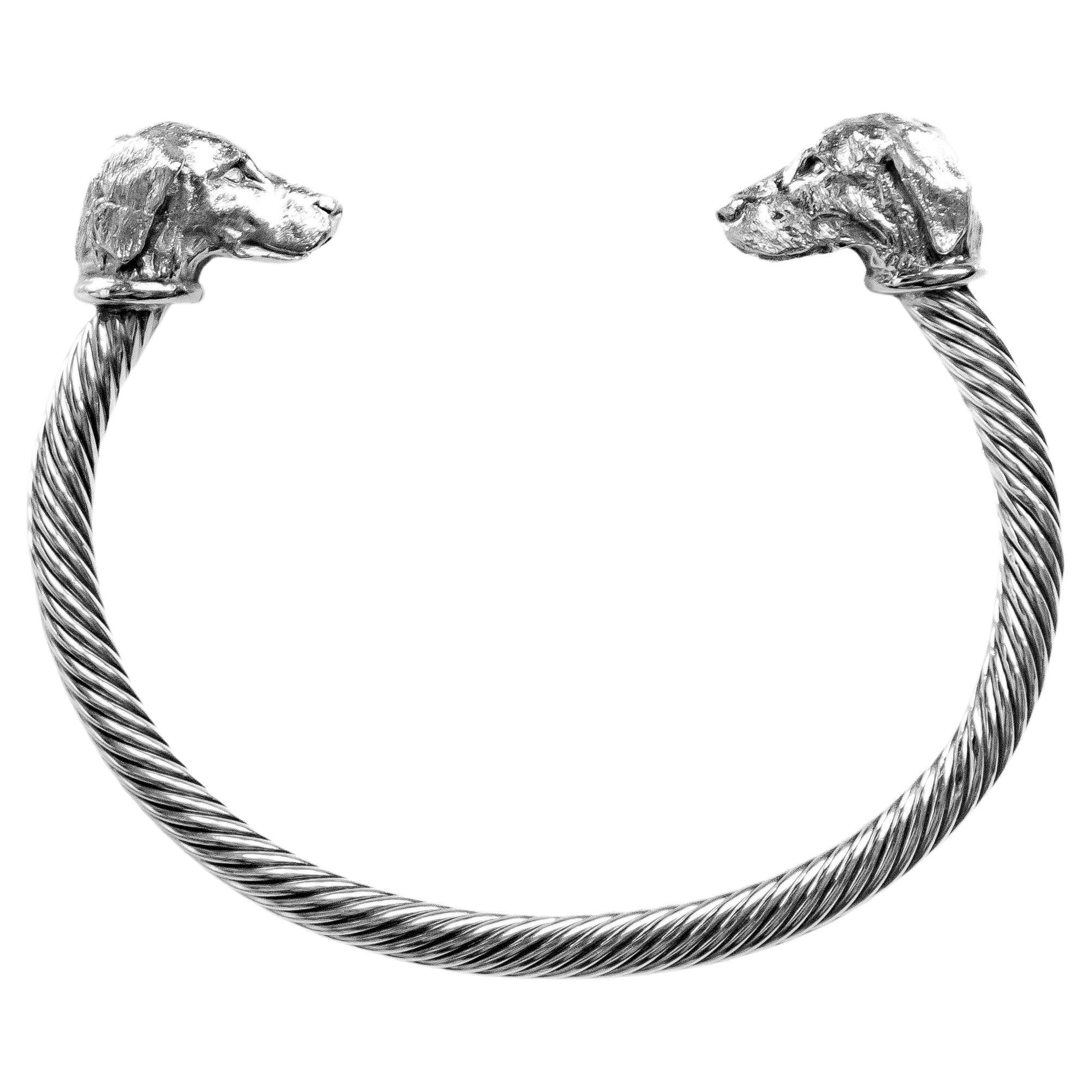 Paul Eaton Bracelet jonc torsadé en argent sterling avec têtes de caniche labrador sculptées