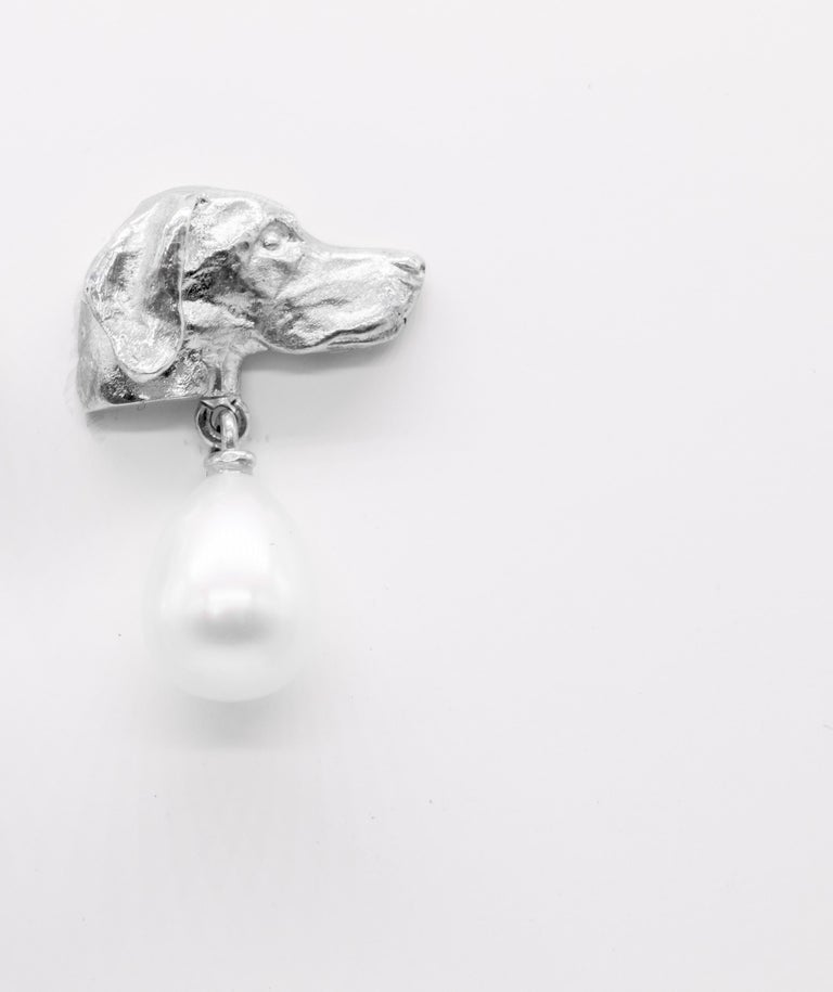 Paul Eaton Sculpted large Pointer Dog Heads with Pearl Drop Silver Stud