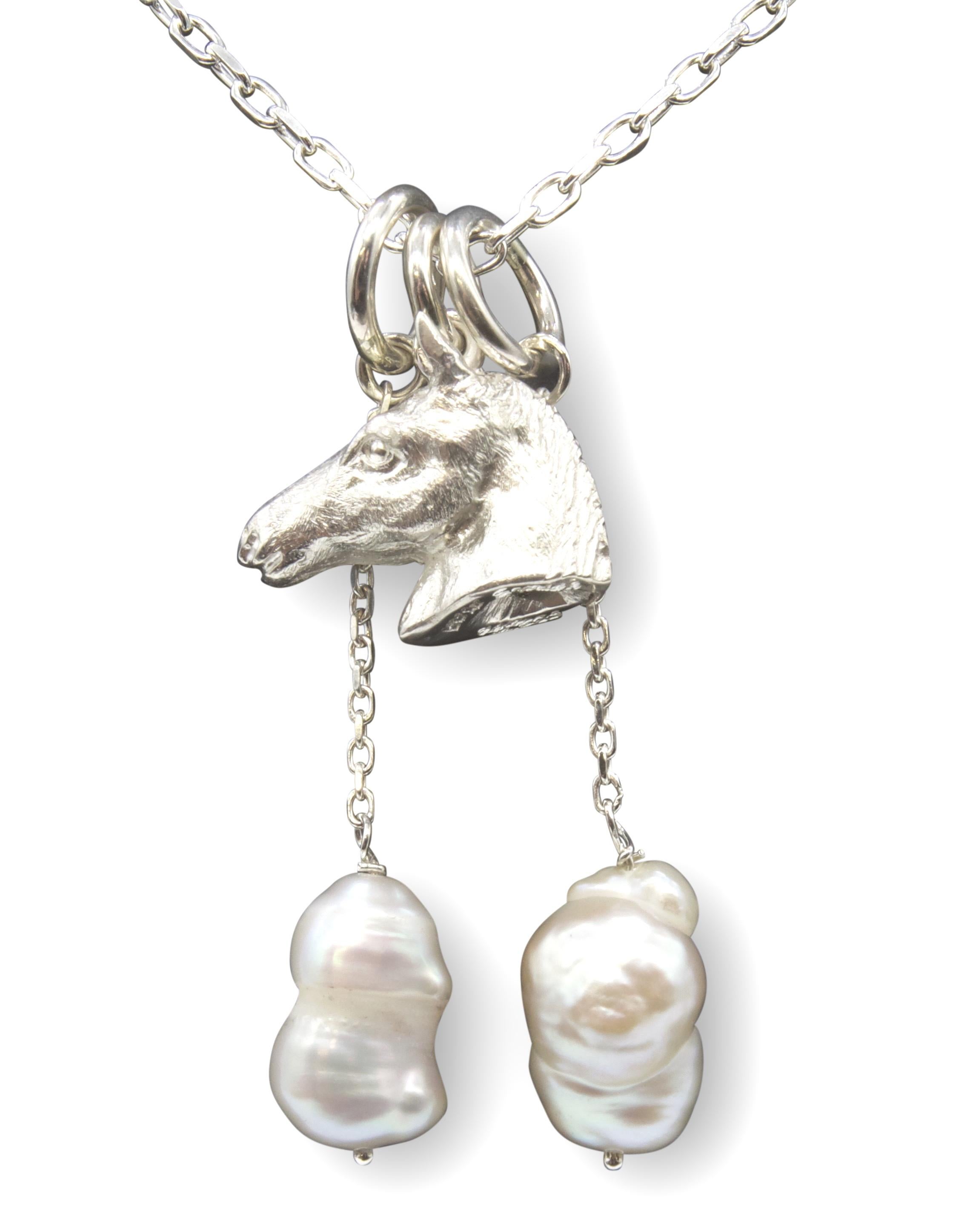 Artisan Paul Eaton Sculpted Miniature Horse Head in a Sterling Silver Charm or Pendant  For Sale