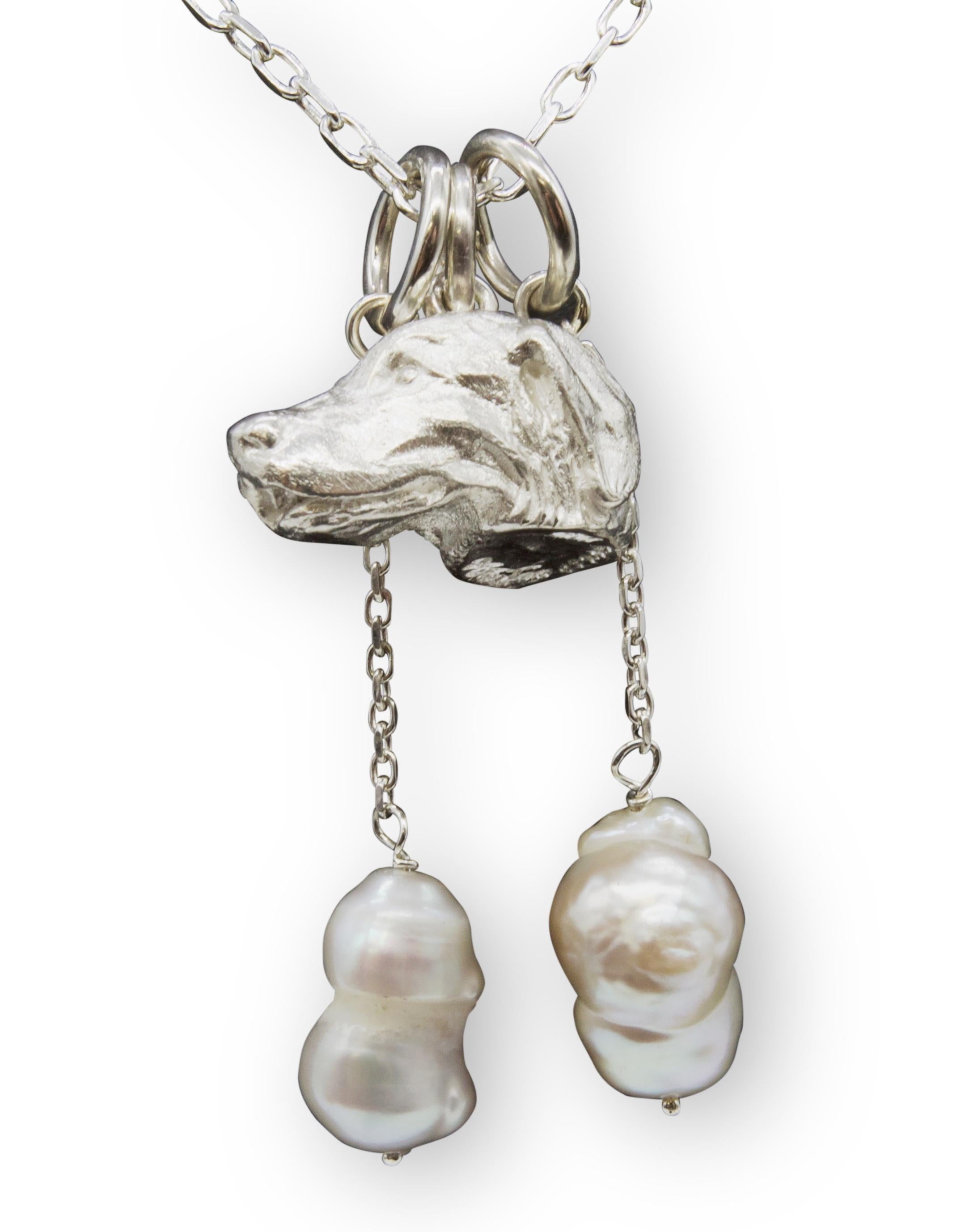 Paul Eaton Tête de Labrador Miniature Sculptée en Argent Sterling Charm ou Pendentif  en vente 2