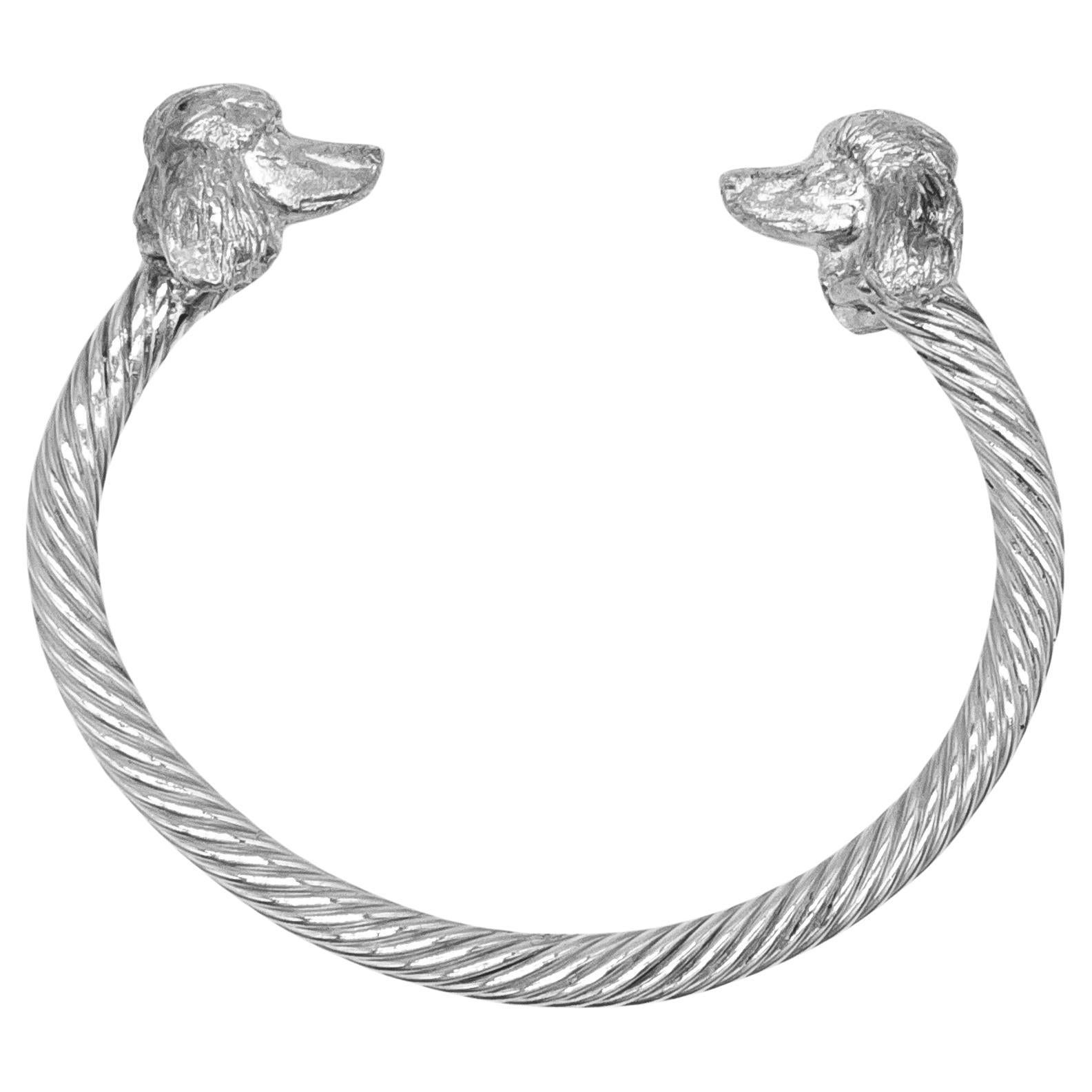 Paul Eaton Sculpted Miniature Poodle Dog Heads on Sterling Silver Twisted Bangle For Sale