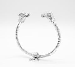 Paul Eaton Sculpted Pointer Dog Heads on Twisted Bangle in Sterling Silver