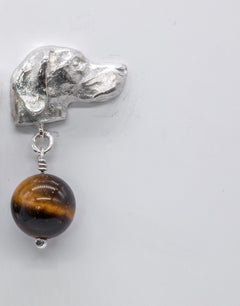 Paul Eaton Sculpted Pointer Dog Heads with Tigers Eye drop silver Stud Earrings