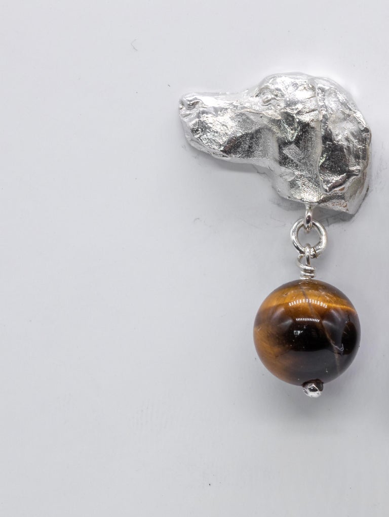Paul Eaton Sculpted Pointer Dog Heads with Tigers Eye drop silver Stud