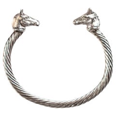 Paul Eaton Sculpted Pony Heads on Sterling Silver Twisted Bangle Bracelet