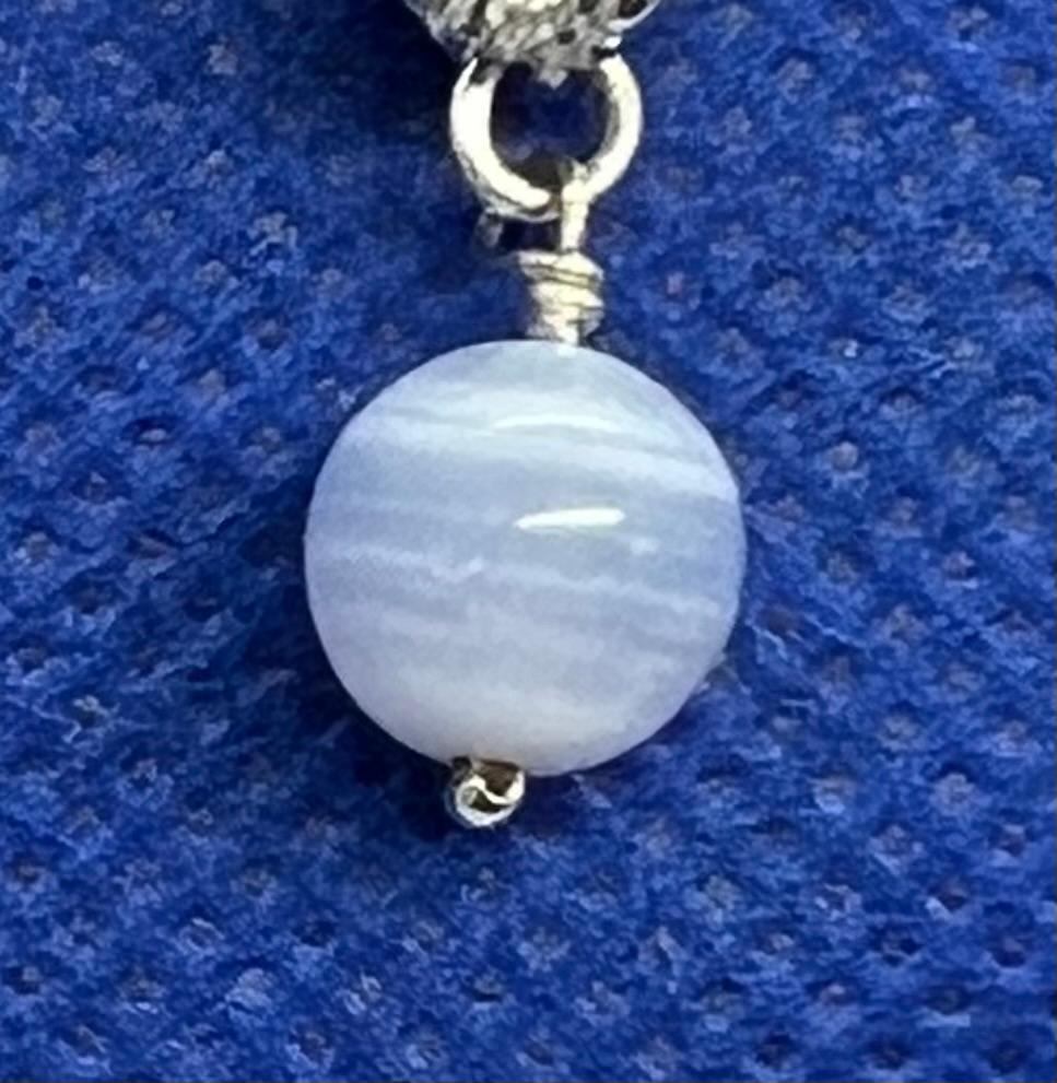 Ball Cut Paul Eaton Sculpted Poodle Heads/Blue Lace Agate Drops Silver Clipon Earrings For Sale