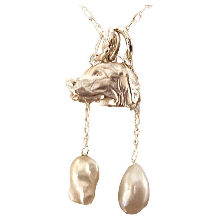 Paul Eaton sculpted Retriever dog head pendant with one or two pearl